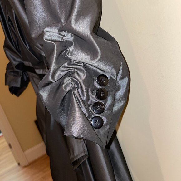 CC Couture Metallic Grey Wrap Trench Dress with Draped Skirt – Size Small - Picture 3 of 15